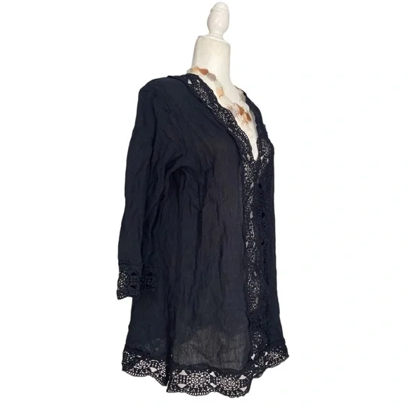 La Blanca Deep V Neck Lace Trim Semi Sheer Coverup - Picture 2 of 5